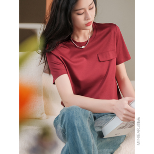 上衣女 小耳出品 品质典范 桑蚕丝丝滑柔顺丝光棉T恤 假口袋短袖