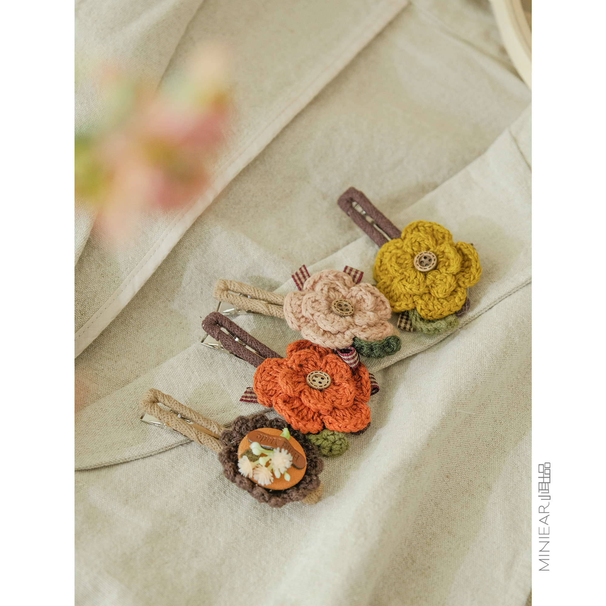 【两个包邮】日系文艺甜美手工花朵发夹胸针编织毛线减龄发饰森系