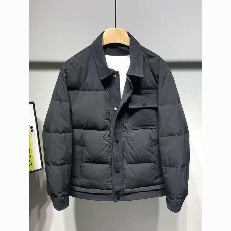 轻薄男士羽绒服2025新款保暖帅气高端翻领短款黑色白鸭绒保暖外套