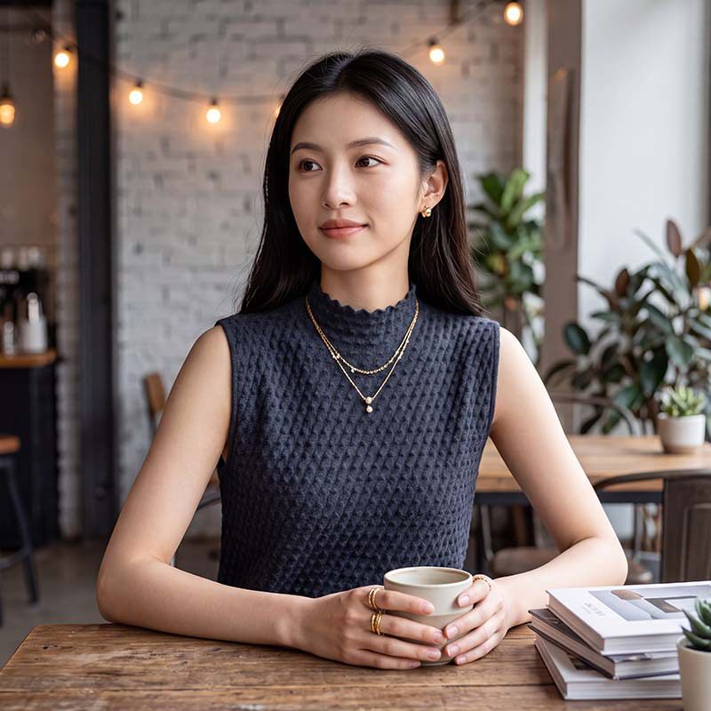 【加工定制】羊毛无袖褶皱肌理感针织衫上衣女弹力显瘦内搭打底衫