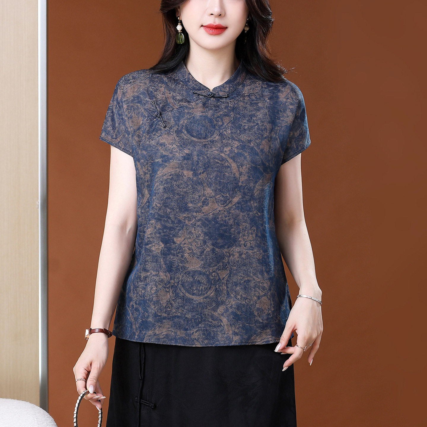 新中式花萝香云纱衬衫女短袖2026新款夏季高端重磅桑蚕丝真丝上衣