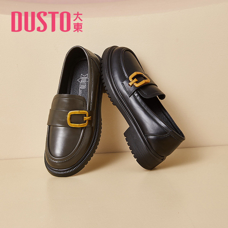 大东小皮鞋女2023秋季新款休闲圆头皮带扣通勤套脚粗跟女鞋5060