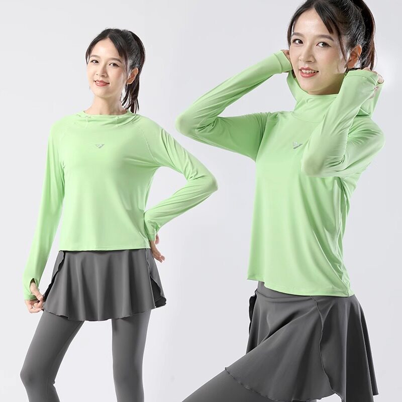 专业跑步速干衣女士长袖大码运动防晒衣户外晨跑带帽速干上衣春夏