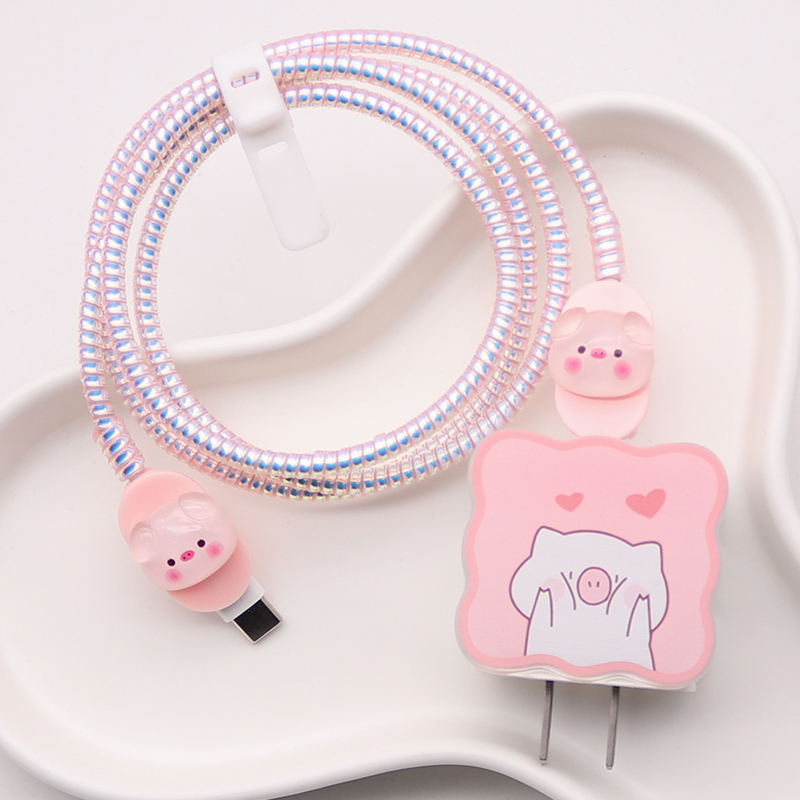 小猪iphone16手机数据线保护套咬线器适用苹果15充电线缠绕弹簧绳