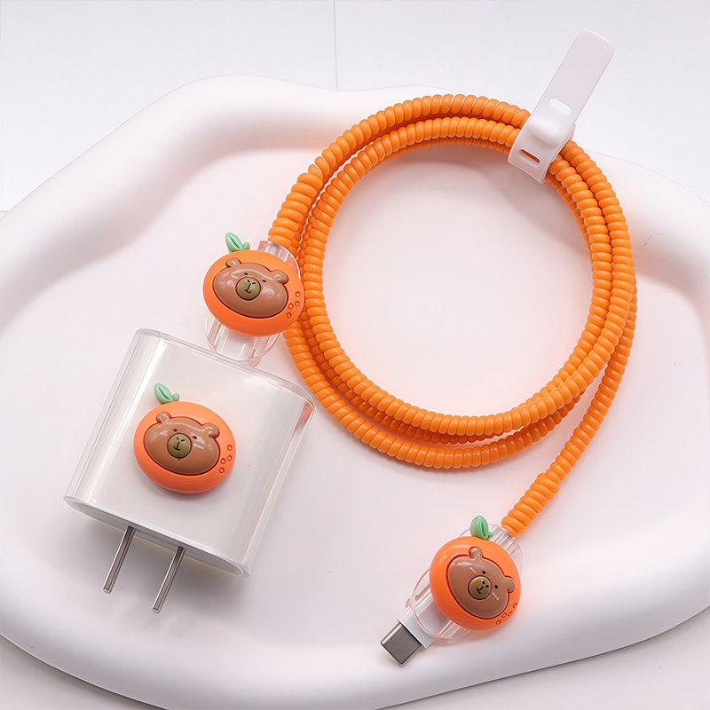 橙色iphone17数据线保护套适用40W充电器壳16缠绕绳15苹果type-c