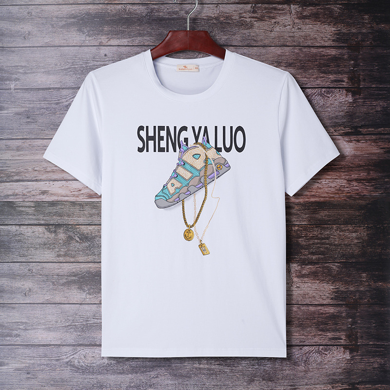 男士肥仔短袖丝印休闲衫新款夏季肥佬不缩水男式潮流圆领恤