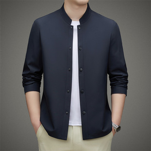 中年男士春秋外套立领商务行政干部夹克男中山装爸爸秋装休闲上衣