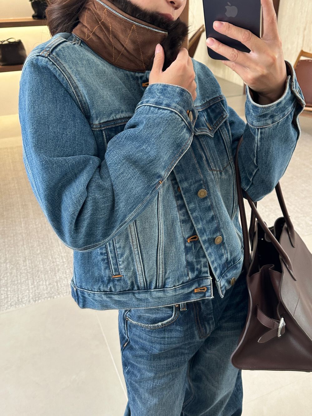 ONI欧尼~冬上新紫貂毛领夹棉牛仔外套9953