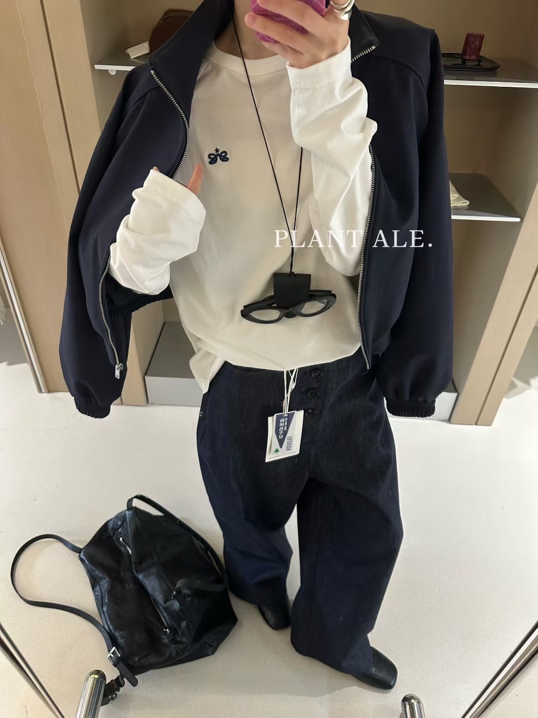 PLANT ALE~秋上新休闲简约防掉色工艺排扣阔腿直筒裤