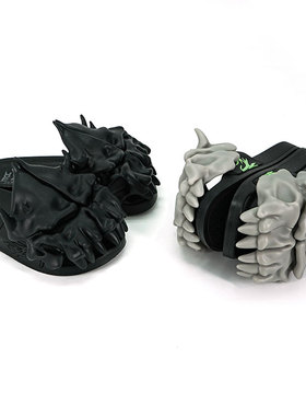 ITCC厚底一字拖包邮怪兽头黑白新款青年艺术家合作款概念拖鞋款潮