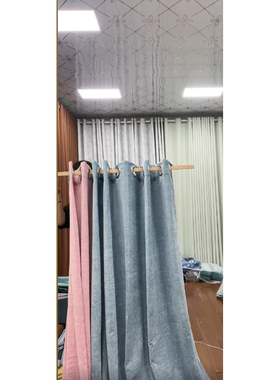 蓝粉色 双面雪尼尔  宽2.5米*2片 高2.78米  打孔韩褶  遮光80-85