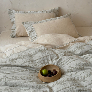 南法假日新疆长绒棉亚麻提花棉麻四件套全棉纯棉床上用品床单被套