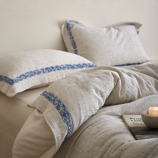 南法假日新疆长绒棉棉麻亚麻四件套全棉纯棉提花床上用品床单被套