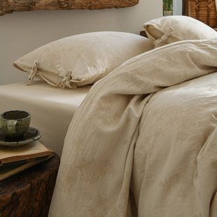 南法假日长绒棉亚麻提花贡缎磨毛四件套全棉纯棉床上用品床单被套