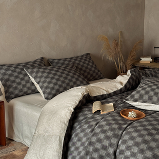 南法假日长绒棉亚麻色织提花棉麻四件套全棉纯棉床上用品床单被套