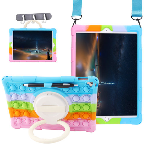 适用Ipad保护套9.7寸45678通用卡通泡泡旋转手提支架硅胶外壳防摔