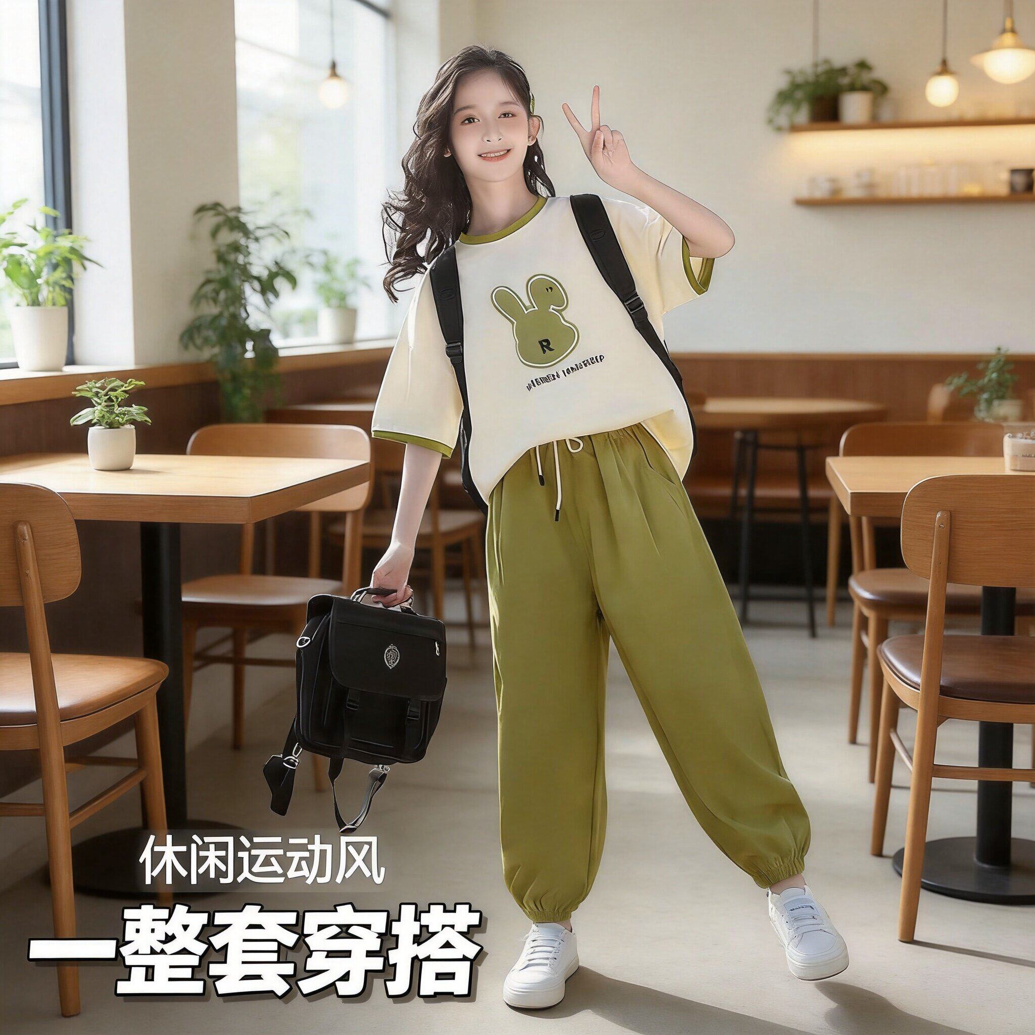 女童夏装新款短袖t恤两件套中大童网红套装9岁儿童装女孩洋气衣服