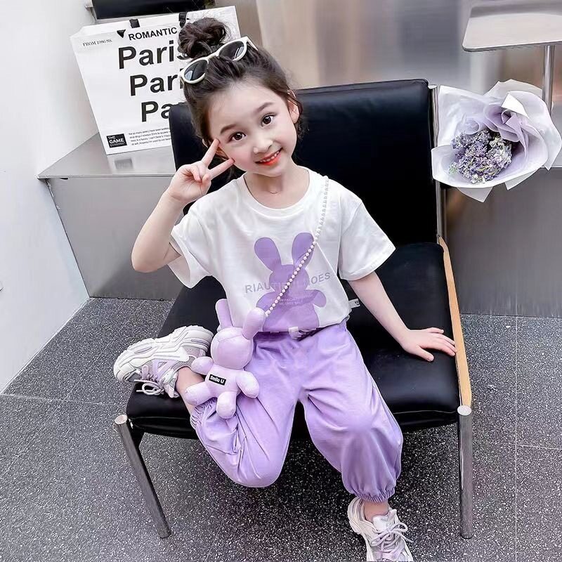 女童夏装套装2025新款儿童休闲女孩甜美短袖娃娃衫可爱童装两件套