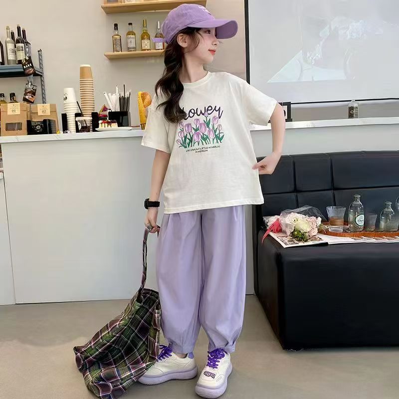 女童夏装套装短袖新款儿童时髦洋气运动女大童短袖裤子夏季两件套