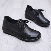 通勤风妈妈鞋 软底软面舒适工作鞋 防滑 黑色系带单鞋 头层牛皮女鞋