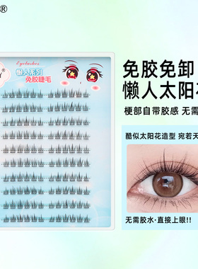 10排免胶太阳花假睫毛自然新手款单簇免卸初学者眼睫毛透明梗浓密
