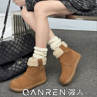 3515强人女靴子冬季 平底女短靴 加绒雪地靴女保暖休闲棉靴2025新款