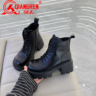 保暖高跟真皮女棉靴 加绒马丁靴女短靴2025新款 3515强人女鞋 冬季