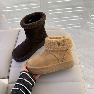 3515强人女靴子冬季 厚底女棉靴 雪地靴女加绒保暖短筒靴2025新款
