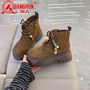 圆头棉鞋 3515强人女鞋 马丁靴短靴时尚 新款 加绒2025冬季