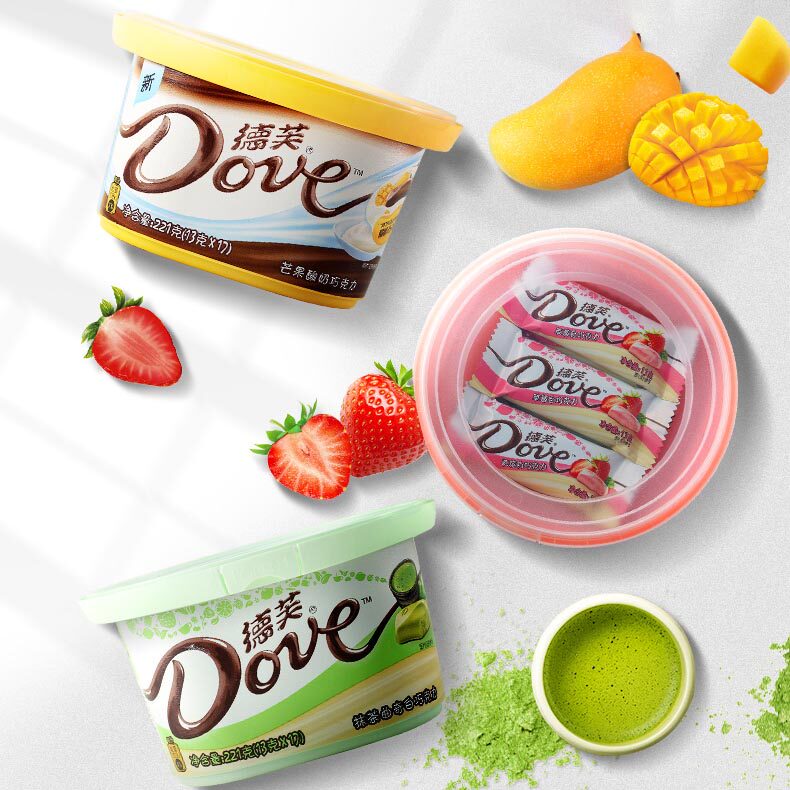 德芙巧克力小清新水果味221g*2碗装草莓抹茶芒果酸奶味巧克力包邮