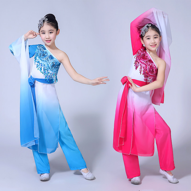新款儿童水袖舞蹈服惊鸿舞水袖采薇舞演出服女中国风飘逸古典舞