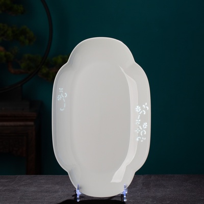 景德镇高温健康釉下彩白瓷玲珑餐具高档轻奢中式家用鱼盘散件