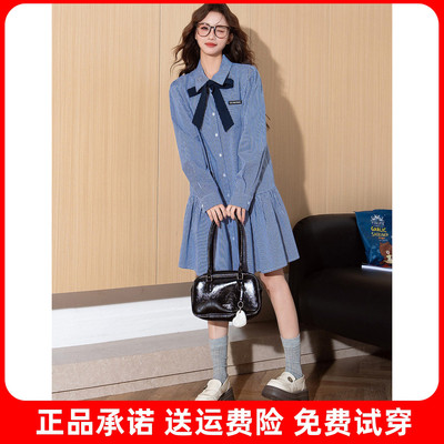 唐狮2026秋冬季连衣裙女衬衫格纹短裙春秋季时尚百搭超好看温柔风