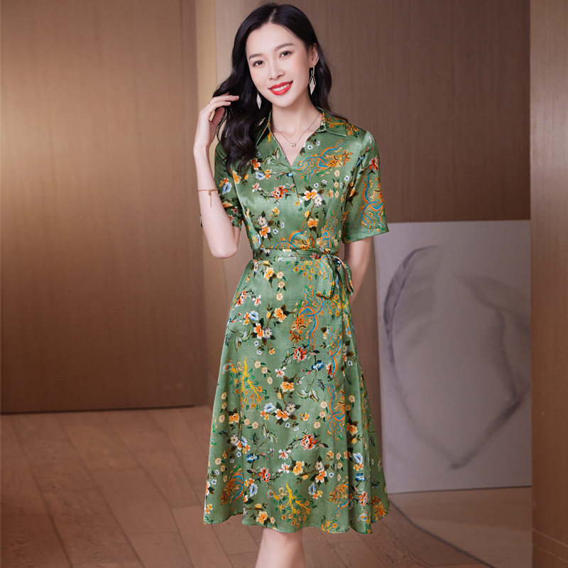 轻奢真丝印花显瘦连衣裙桑蚕丝
