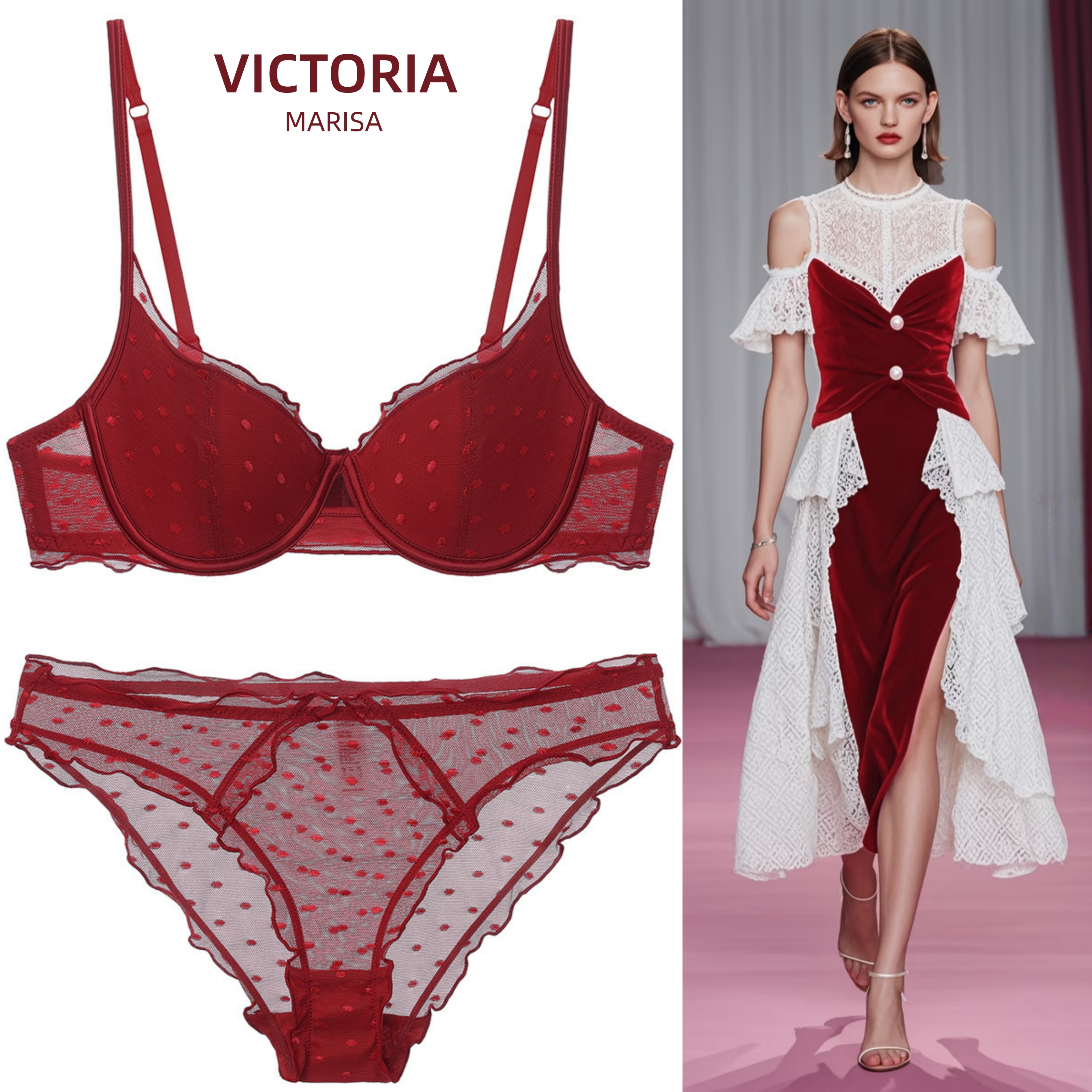 维多利亚红色薄款蕾丝本命年文胸