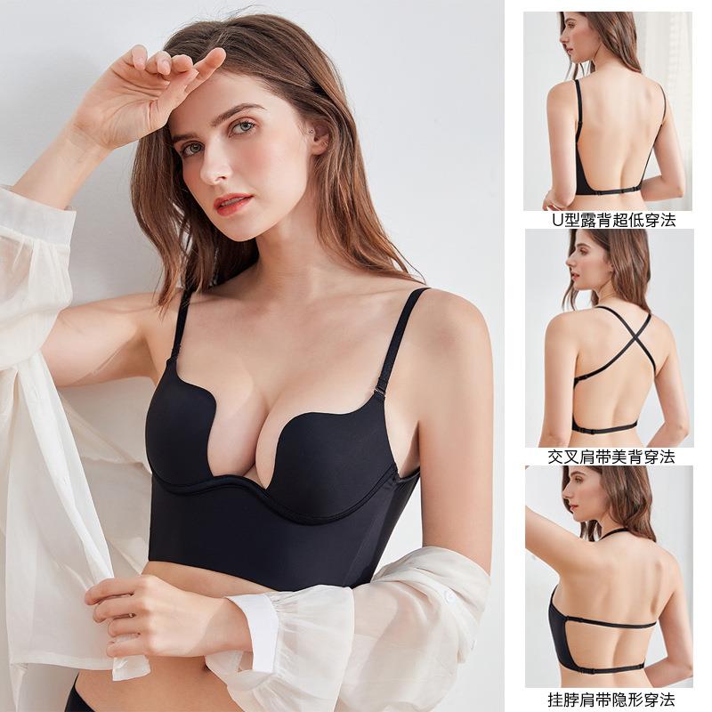 维多利亚晚礼服内衣女隐形无痕u型美背小胸聚拢婚纱大露背文胸罩