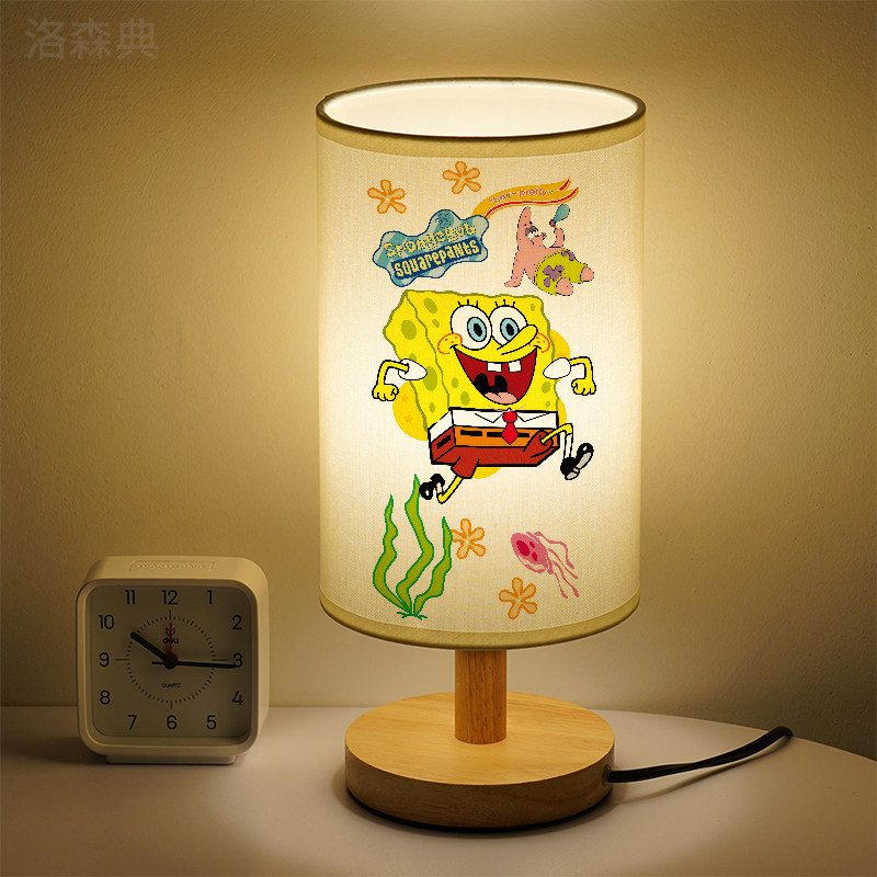 洛森典布艺卧室卡通木暖光小台灯