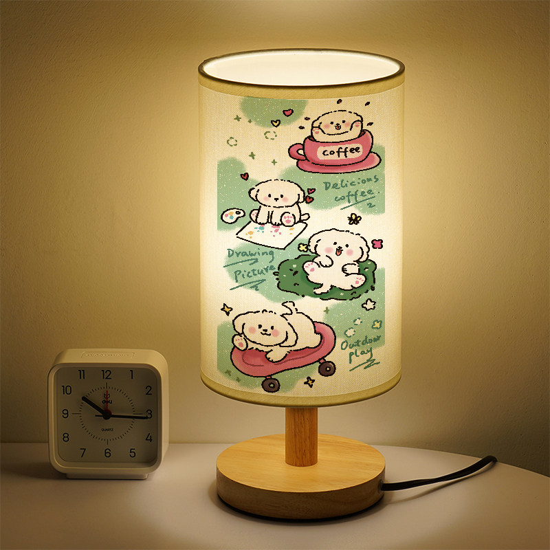 涂鸦小狗小台灯可爱卡通小夜灯学生男女款LED趣味清新布艺床头灯