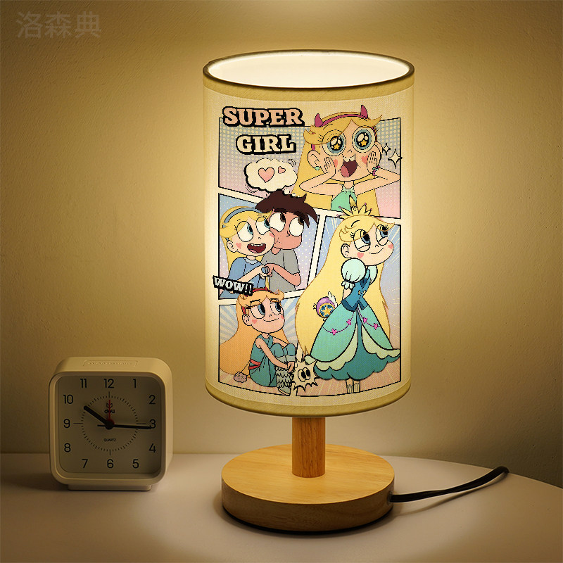 洛森典布艺卧室卡通木暖光小台灯