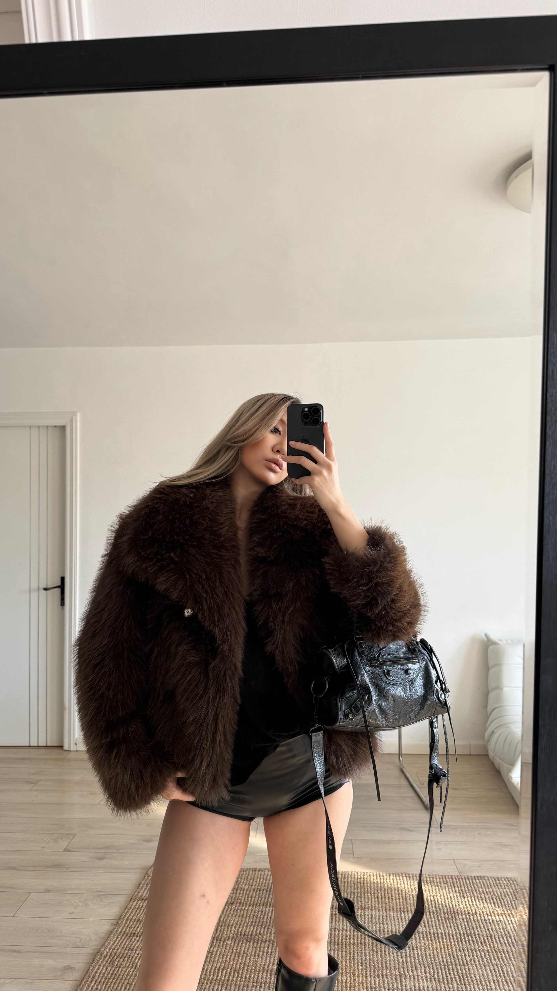 vintage复古娃娃领超美豹纹皮草中长款外套秋冬毛毛大衣保暖