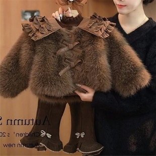 女童冬季美拉德三件套套装韩系爆款洋气冬装加厚毛毛外套加绒裤潮