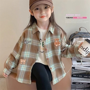 女童衬衫网红韩版2026新款女孩休闲格子衬衣宽松上衣大童外套春秋