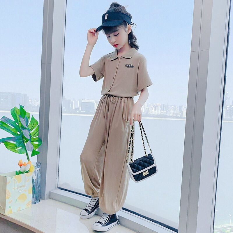 女童夏装套装2026新款韩版短袖中大童网红装潮童装儿童运动两件套