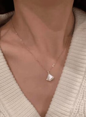 【镀18k玫瑰金】小裙子项链扇子锁骨链满钻白贝母红髓吊坠不掉色
