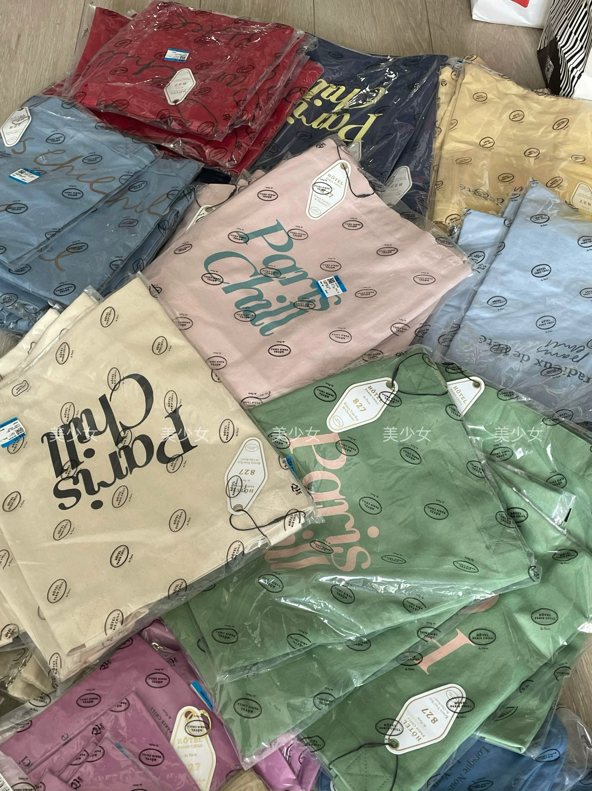 现货 韩免hotel827小众法式水洗棉单肩包 Paris系列 详情页均实拍