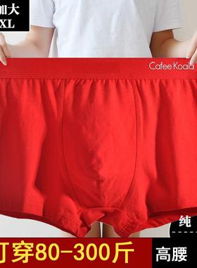 加大加肥宽松本命年男士内裤纯棉大红色透气平角裤结婚礼物属蛇年