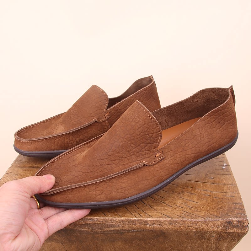 夏季一脚蹬懒人鞋男复古大象纹轻便豆豆鞋男款休闲软底软皮开车鞋