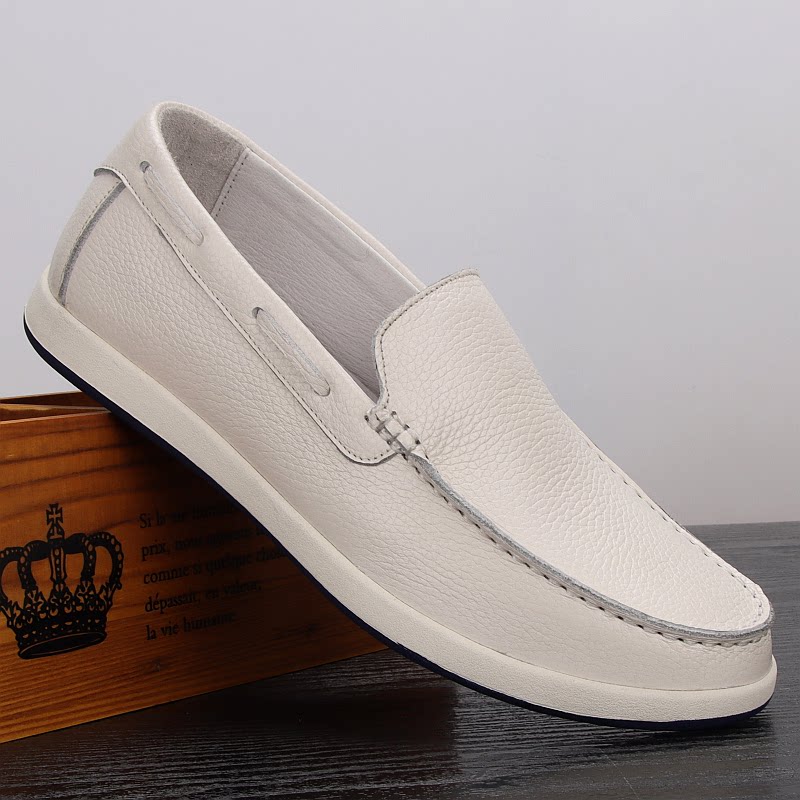 外贸原单高端男鞋真皮休闲青年豆豆鞋头层牛皮软面一脚蹬乐福鞋男