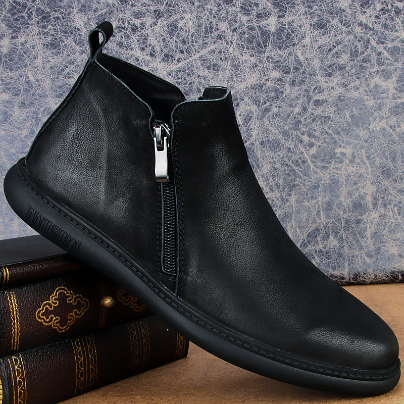 外贸高帮皮鞋男真皮马丁靴新款一脚蹬短靴拉链切尔西靴男羊毛棉鞋,流行男鞋,马丁靴,淘宝优惠券,粉丝福利购,淘宝优惠卷