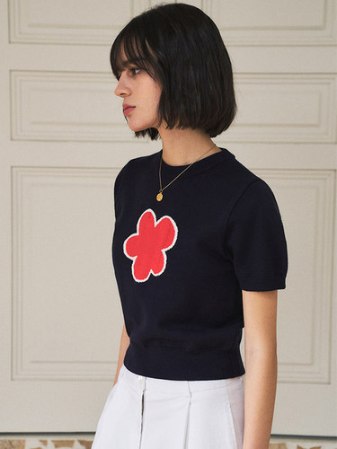 LINHOUSE圆领趣味提花短袖针织衫